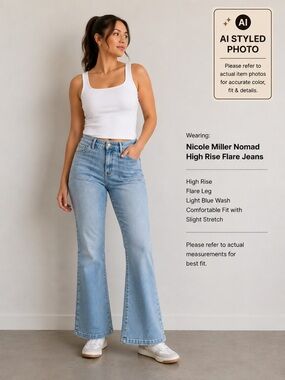Nicole Miller Nomad High Rise Flare Jeans Size 10 Light Blue Wash